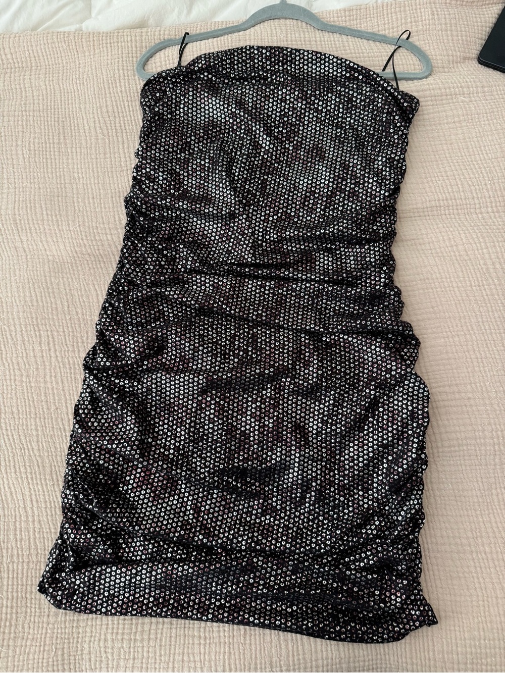 Express Black Sequined Strapless Mini Dress